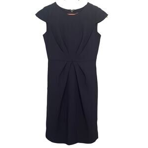 J. Crew Navy Blue Cap Sleeve Pleat Waist Knee Length Dress Size 0 Petite